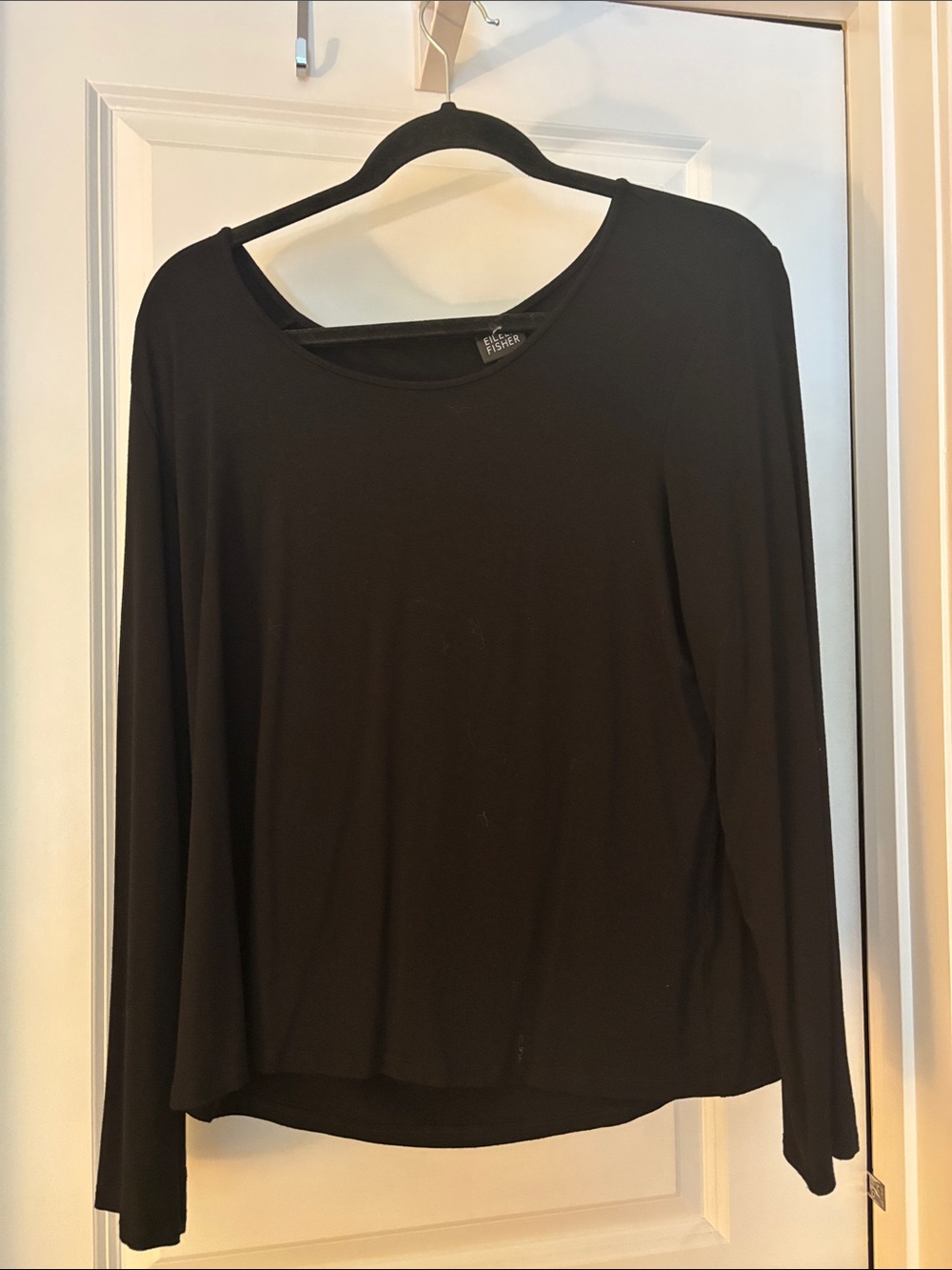 Eileen Fisher Black Long Sleeve Scoop Neck Top